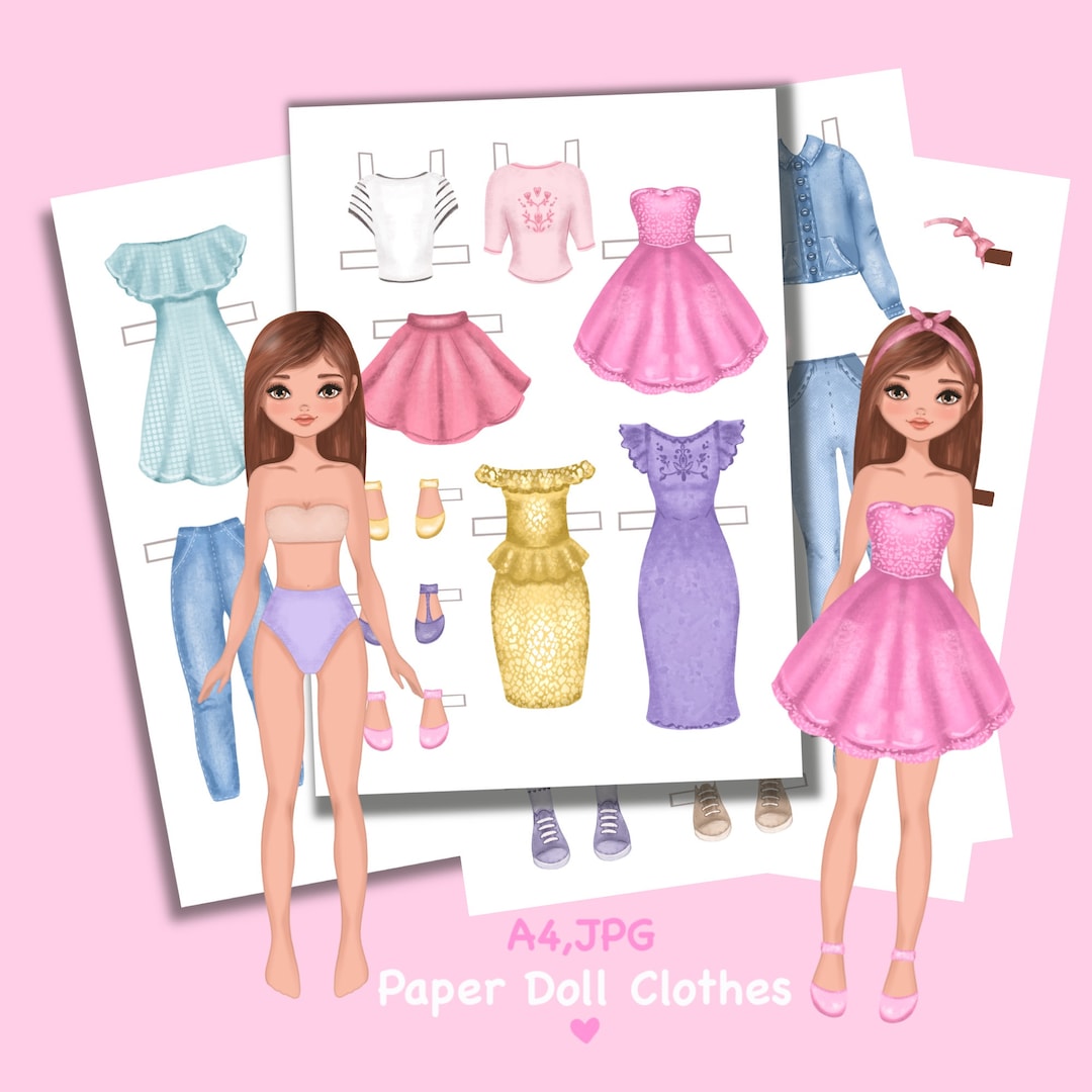 Paper Doll Printable With Clothes PDF Digital Download Fashion Girl Paper Doll Printable With Clothes PDF Digital Download Fashion Girl