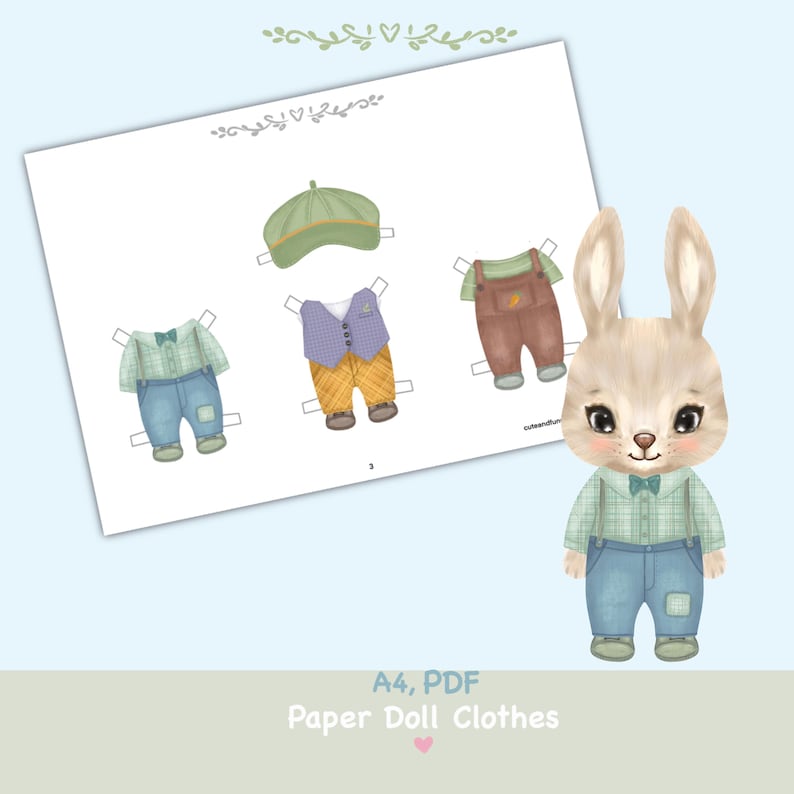 Paper Rabbit Clothes Easter Bunny Paper Doll Printable, Dress-up Clothes (PDF), Cutout. - Etsy