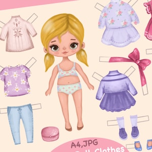 Paper Doll Printable With Clothes. Digital Download. Cute Baby Doll