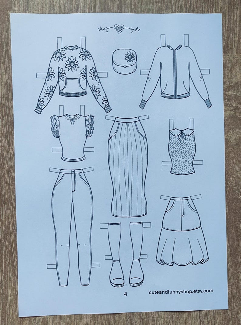 Paper Doll Printable With Clothes. Coloring Page, Book. Outline ...
