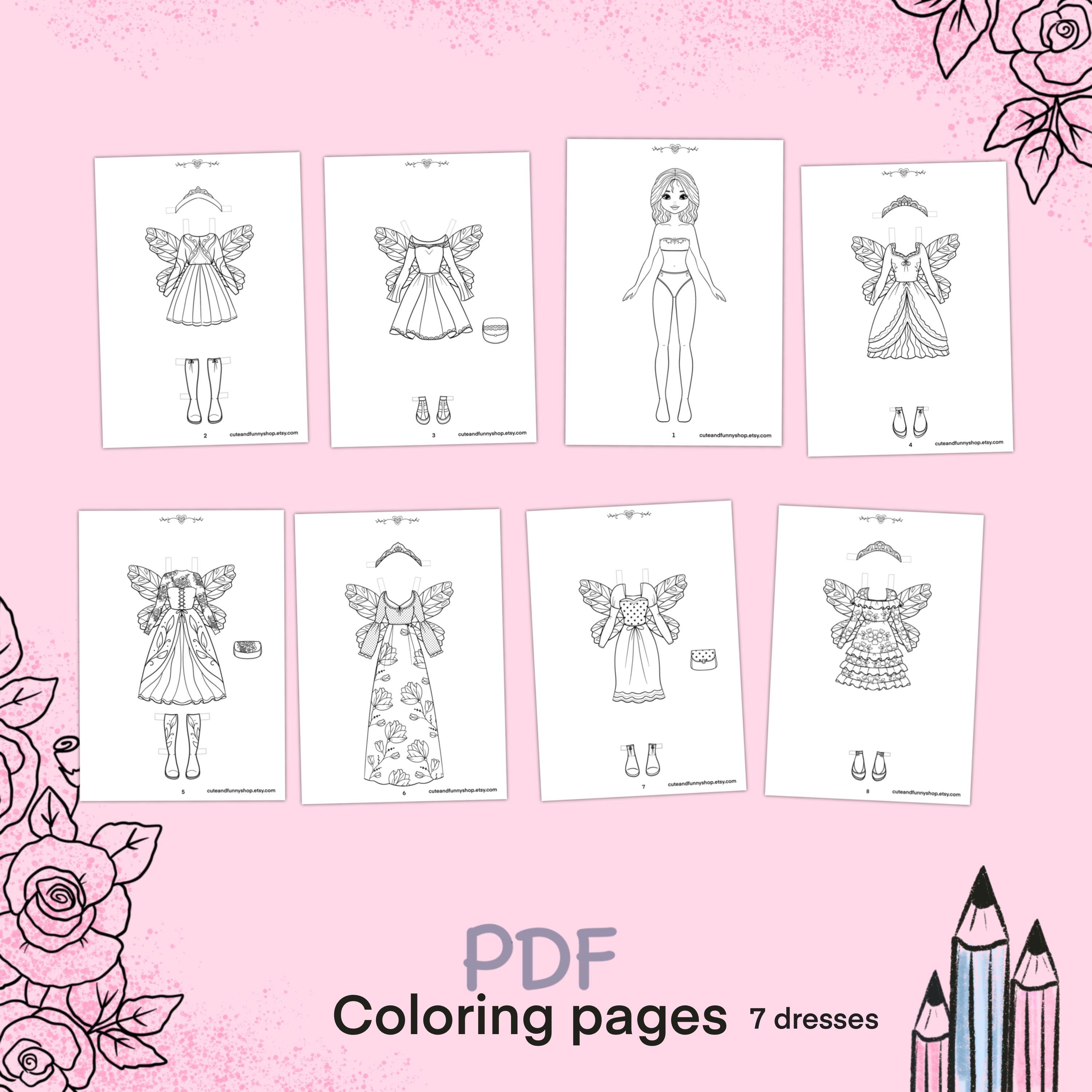 Paper Doll Printable With Clothes. Coloring Page, Book. Outline ...