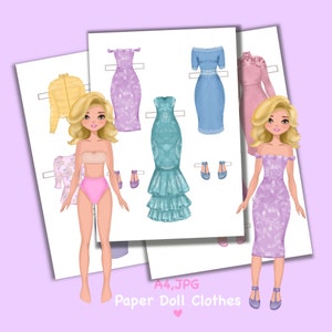 Boneca de papel para imprimir com roupas. PDF. Download digital. Menina fashion. Boneca fofa faça você mesmo. Vestir, recortar. Brinquedo, jogo, brincadeira para crianças.