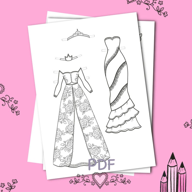 Paper Doll Printable With Clothes. Coloring Page, Book. Outline ...