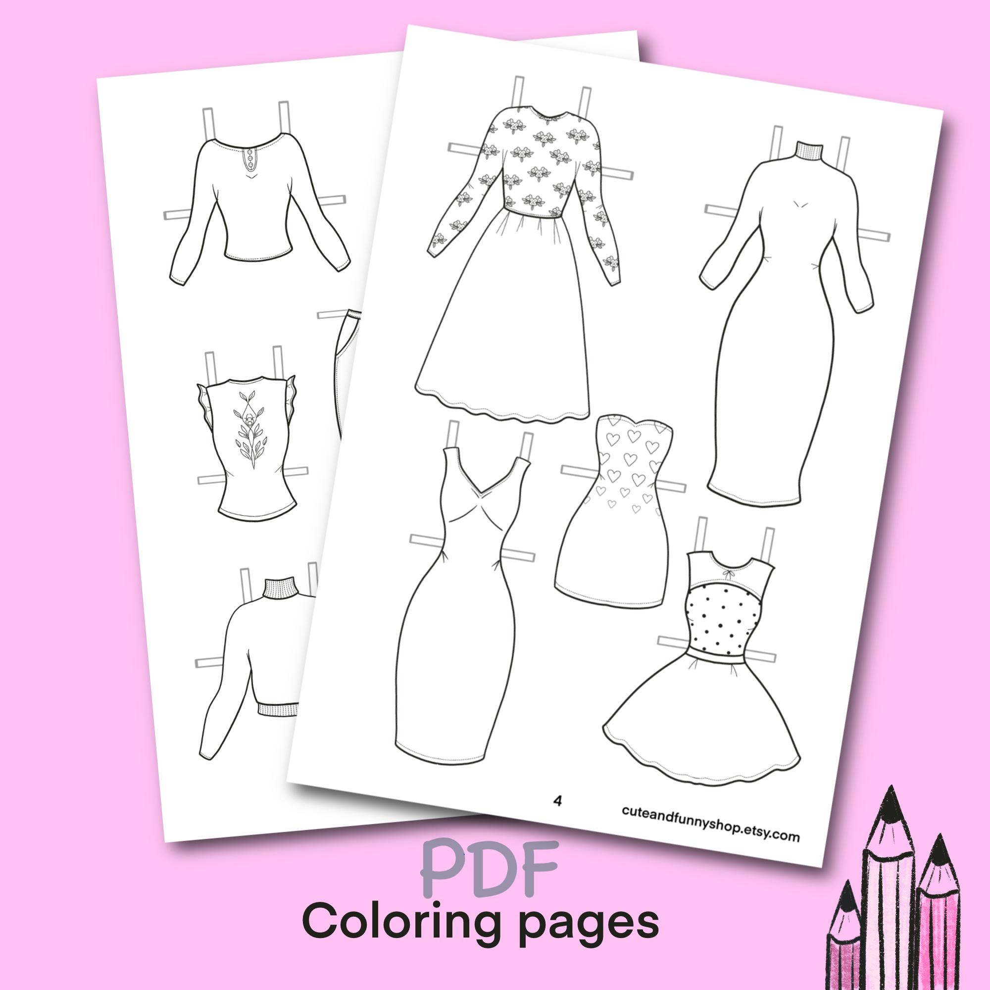 Paper Doll Coloring Book With Clothes, Dress up Cutout (PDF Download ...