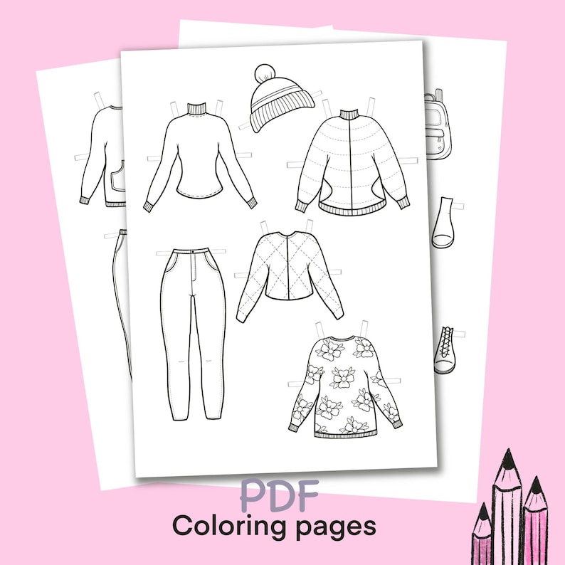 Printable Paper Doll Coloring Book, Dress up Clothes (digital Download ...