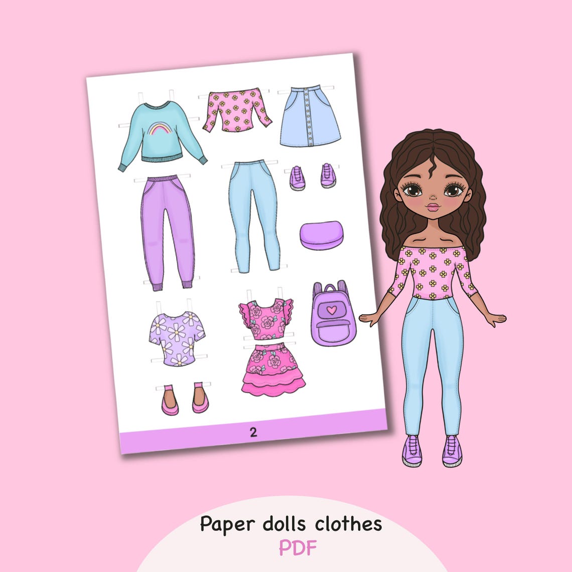 Paper Doll Printable With Clothes. PDF. Digital Download. Fashion Girl Baby.kawaii Doll DIY ...