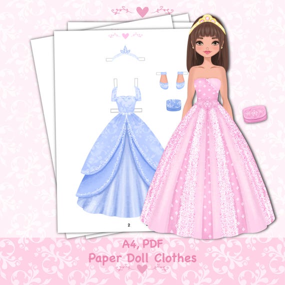 Paper Doll Printable With Clothes. PDF. Digital Download. Princess Doll.  Cute Doll DIY. Dress Up, Cutout. Toy, Game, Play for Children. - Etsy
