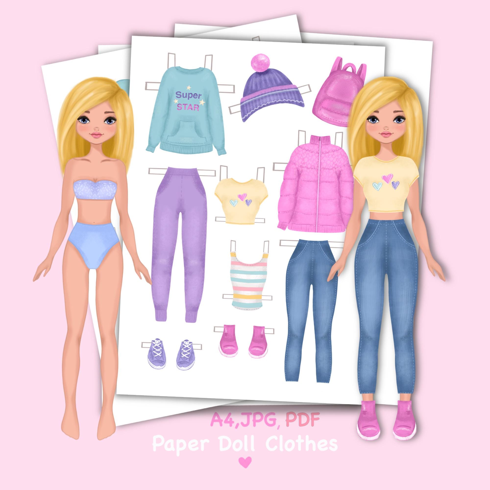 Paper Doll Printable With Clothes Digital Download Fashion Girl cute