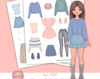 Printable Fashion Paper Doll with Clothes (PDF). Dress up, cutout.
