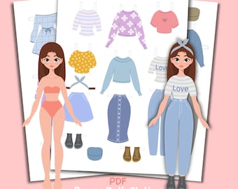 Fashion Paper Doll Printable Clothes, Dress Up Game (PDF Download)