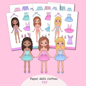 Bambola di carta stampabile con vestiti. PDF. Download digitale. Bambina alla moda. Bambola kawaii fai da te. Vesti, ritaglia. Giocattolo, gioco, gioco per bambini.