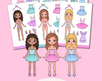 Kawaii Paper Doll Printable, Fashion Clothes, Dress Up Game (PDF)