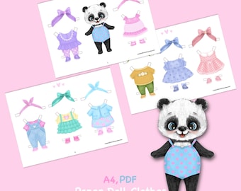Poupée en papier à imprimer avec des vêtements. Téléchargement numérique. Ours en papier, animal. Mignonne poupée DIY.  Habillage, découpe. Jouet, jeu, jeu pour enfants