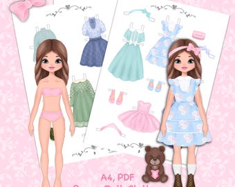 Fashion Paper Doll Printable, Clothes Cutouts, Retro Style (PDF). Dress up.