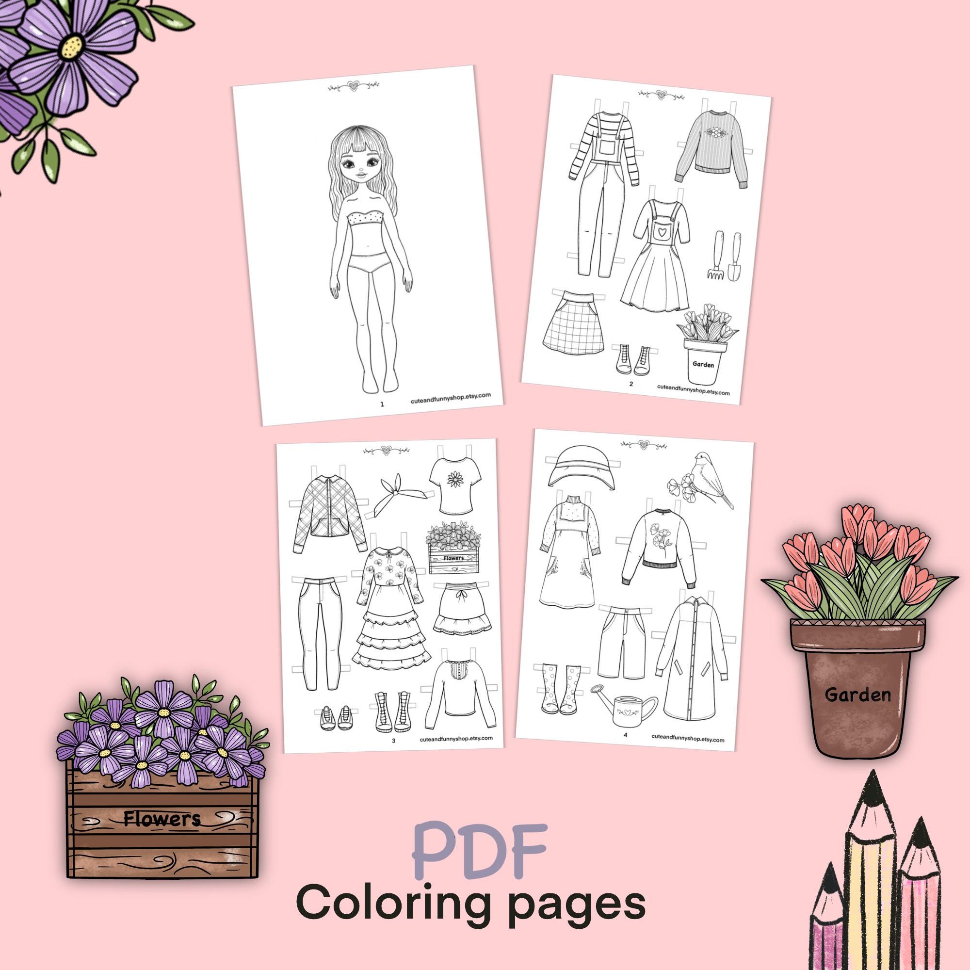 Paper Doll Printable With Clothes. Coloring Page, Book. Outline ...