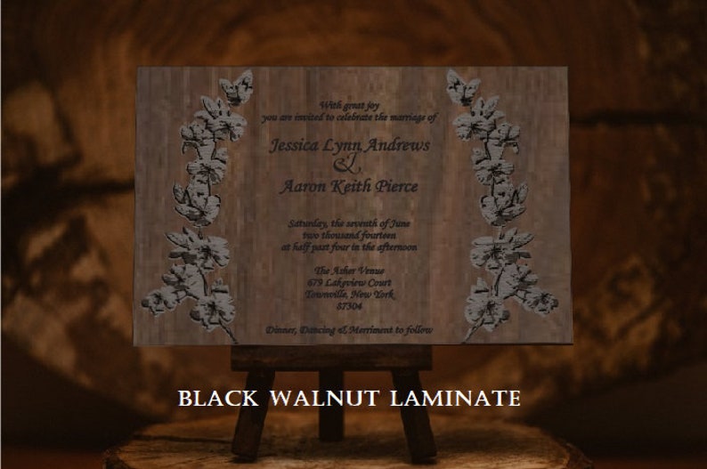 12 Wooden Invitations - Laser Cut /& Engraved 36 Choices of Wood Fully Customized 2.50 Each Spring Branches Invitation