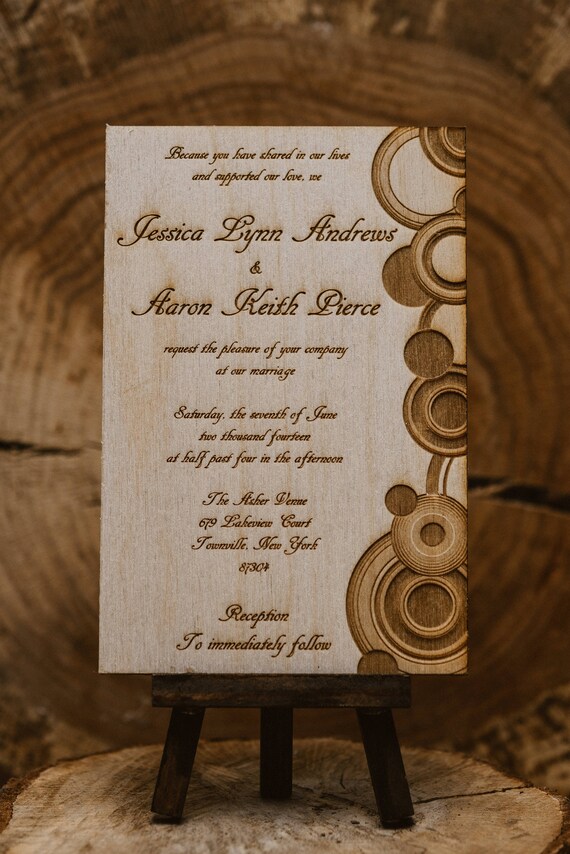modern circles invitation 12 wooden invitations 2 50 each etsy