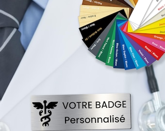 Personalized badge 75x25 mm with magnetic or safety pin attachment - 27 colors, 36 symbols, precise laser engraving