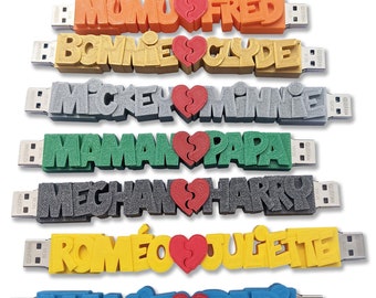 Unidades flash USB 3.0 personalizadas con corazón y nombres para parejas enamoradas, 8 GB 16 GB 32 GB, regalo original personalizable con texto, mensaje