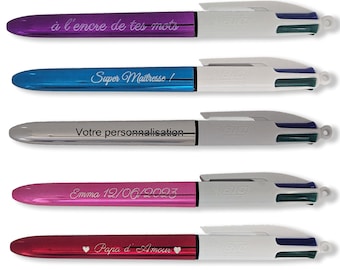 Personalisierter Brilliant BIC 4-Farben-Stift – ideales Geschenk für Büro, Schule... – 4 Tinten, Metallschaft, personalisierte Gravur