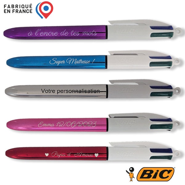 Personalized Brilliant BIC 4 Color Pen - Ideal Gift for the Office, School... - 4 Inks, Metallic Barrel, Personalized Engraving