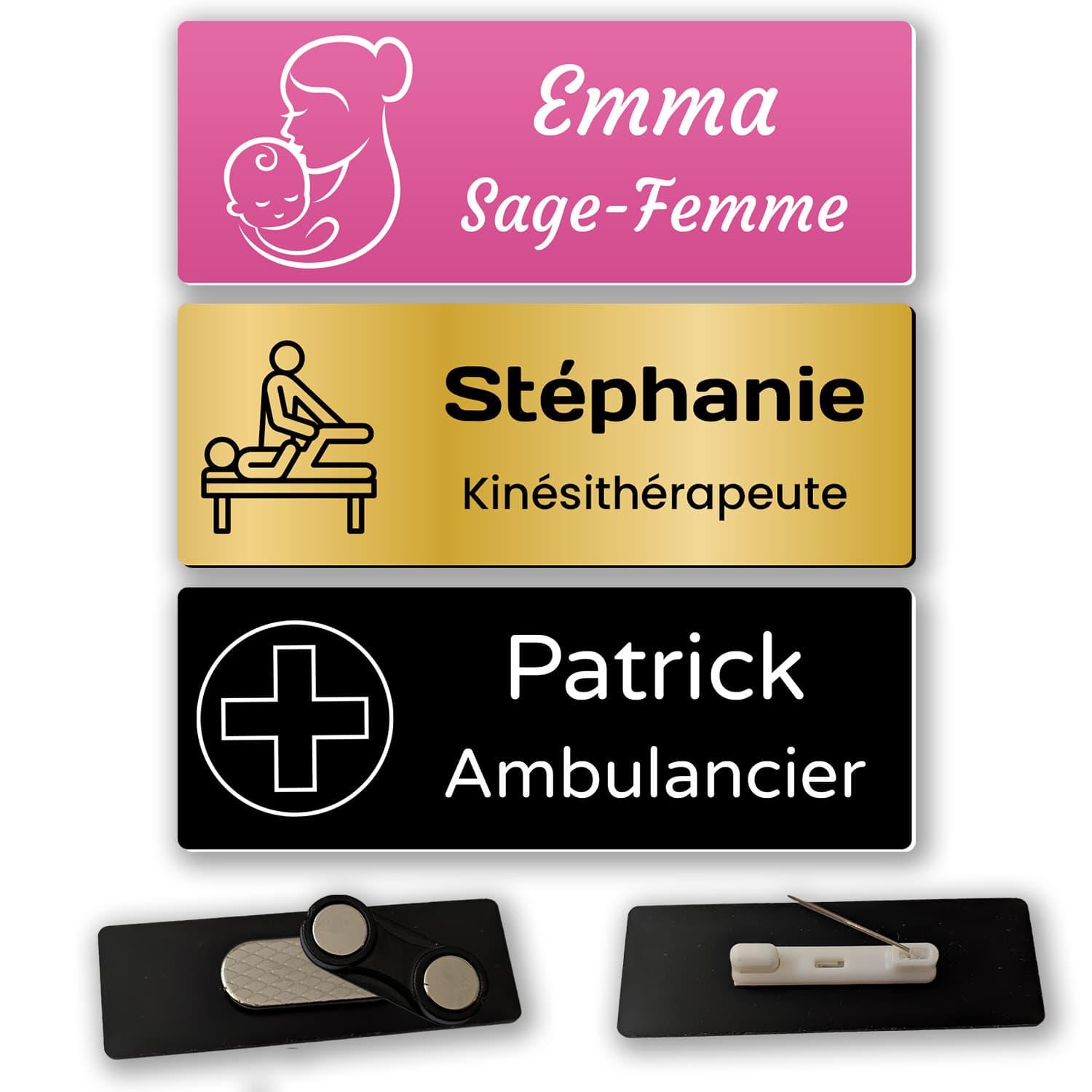 Badge Personnalisé 75x25 Mm - Aimant Ou épingle, 27 Couleurs Au Choix ! Parfait Pour Pros Et événements