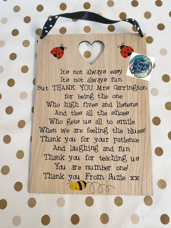 Thank You Gift Leaving Nursery Pre School Teacher Teaching Assistant Gift Plaque