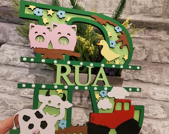 Farmyard Animals Personalised Kids Door Name Plaque,Personalised Bedroom Name Sign, Tractor, Duck, Pig, Cow Nursery Decoration New Baby Gift