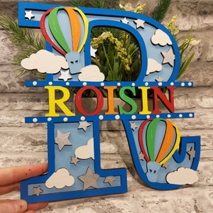 Hot Air Balloon Nursery Baby Name Sign, Personalised Wooden Bedroom Door Sign, Cloud Stars New Baby Gift