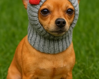 Handmade Knitted Snood Hat for Small Dogs | Chihuahua Yorkie Winter Dog Hat | Bamboo Blend | Custom Colors | Cozy Pet Accessory