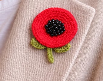 Flower pin brooch Handmade clothing accessories Floral boutonniere Poppy pin crochet Decorative brooch Red flower pin Gift for her for mom
