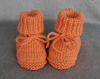 Hand knit baby booties Orange baby booties New baby gift New mom gift Knitted slippers