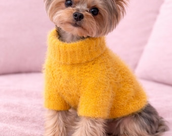 Teacup Dog Sweater Angora Blue, Tiny Chihuahua Clothes Orange, Ultra Lightweight Puppy Sweater for 2 lb Dog, Yorkie Toy Breed Knit Dog