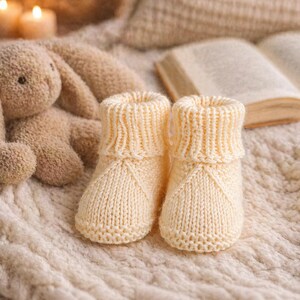 Creamy baby booties with high cuff Hand knitted baby booties white New baby gift Hand knit newborn booties Baby shower gift