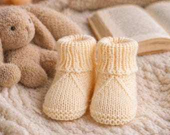 Creamy baby booties with high cuff Hand knitted baby booties white New baby gift Hand knit newborn booties Baby shower gift