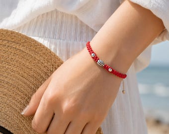 Ladybug macrame bracelet red, Happy bracelet, Bracelet for ladybug lover, Adjustable handmade bracelet, Macrame jewerly, Good luck bracelet