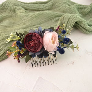 Flower hair comb burgundy