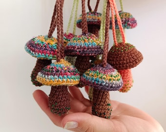 Kawaii Crochet Mushroom Charm | Cute Handmade Mushroom Keychain | Colorful Beaded Amigurumi Mushroom | Adorable Bag Charm Multicolor