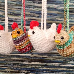Chicken lover gift Rearview mirror accessories Cute car hanging Car mirror decor Bag charm ornament Crochet hen white Farmhouse Easter decor