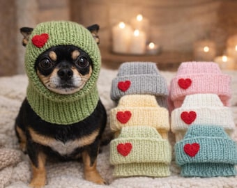 Ready to Ship Dog Snood – Knit Dog Head Scarf with Ear Holes, Small Dog Winter Hood, Chihuahua Snood, Handmade Dog Hat