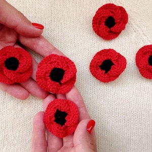 Flower pin brooch Red poppy badge Remembrance Armistice Day Crochet flowers brooch red Jumper Hat Bag Accessory Red flower