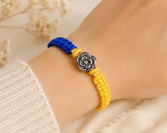 Hope Bracelet in Blue & Yellow, Handmade Macrame Friendship Bracelet, Adjustable Cord Bracelet, Ukraine Support Gift, Gift for Her