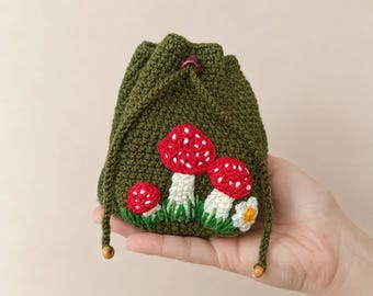 Mushroom Belt Pouch, Crochet Forest Pouch, Renaissance Fair Belt Bag, Cottagecore Mushroom Bag, Fantasy Festival Accessory, Handmade Gift