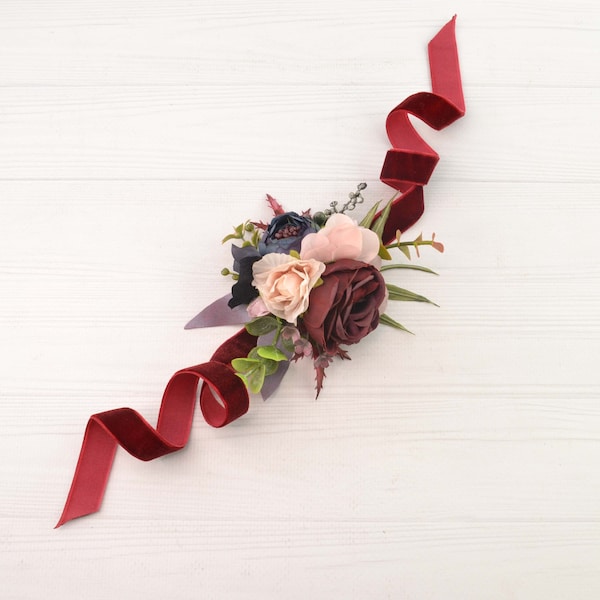 Navy Burgundy Flower Corsage Bridesmaids Accessories Wedding Arm Corsage for Women Marsala Accessory for Flower Girls Prom Wrist Corsage