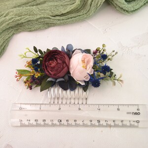 Flower hair comb burgundy Flower thistle headpiece Flower hair piece bridal Wedding comb bride Navy flowers comb image 5