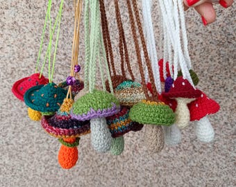 Crochet mushrooms decoration, Rearview mirror charms, Mushroom lovers gift, Toadstool ornament, Christmas tree ornament, Amanita mushroom
