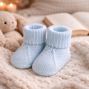 Light sky blue knitted baby booties 0-3 months Soft baby slippers Baby shower gift New baby socks handmade Hand knit baby boy booties