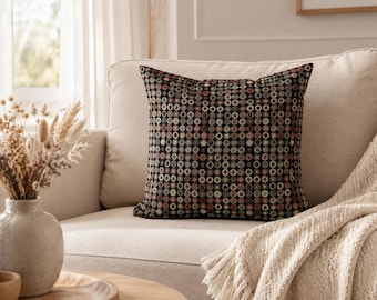Modern Geometric Pillow Cover 20x20, Woven Tapestry Cushion Cover, Black Burgundy Beige Accent Pillow, Boho Living Room Decor