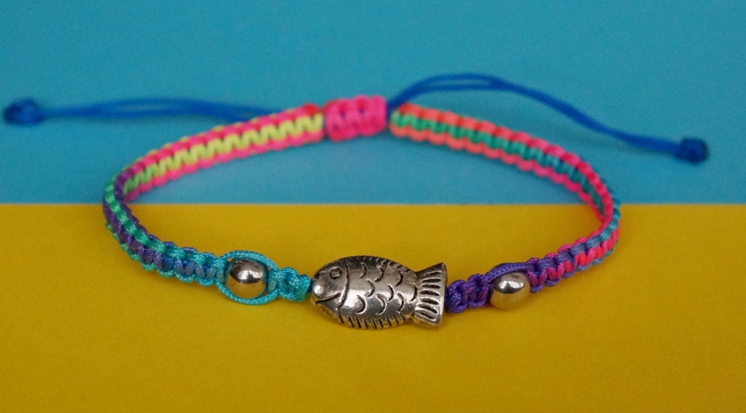 Macrame Bracelet Fish, Multicolor Happy Bracelet, Fish Bracelet, New