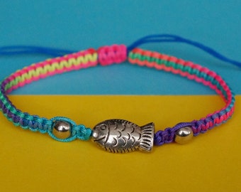 Macrame bracelet fish, Multicolor happy bracelet, Fish bracelet, New beginnings gift, Macrame jewerly, Fish symbol rainbow bracelet